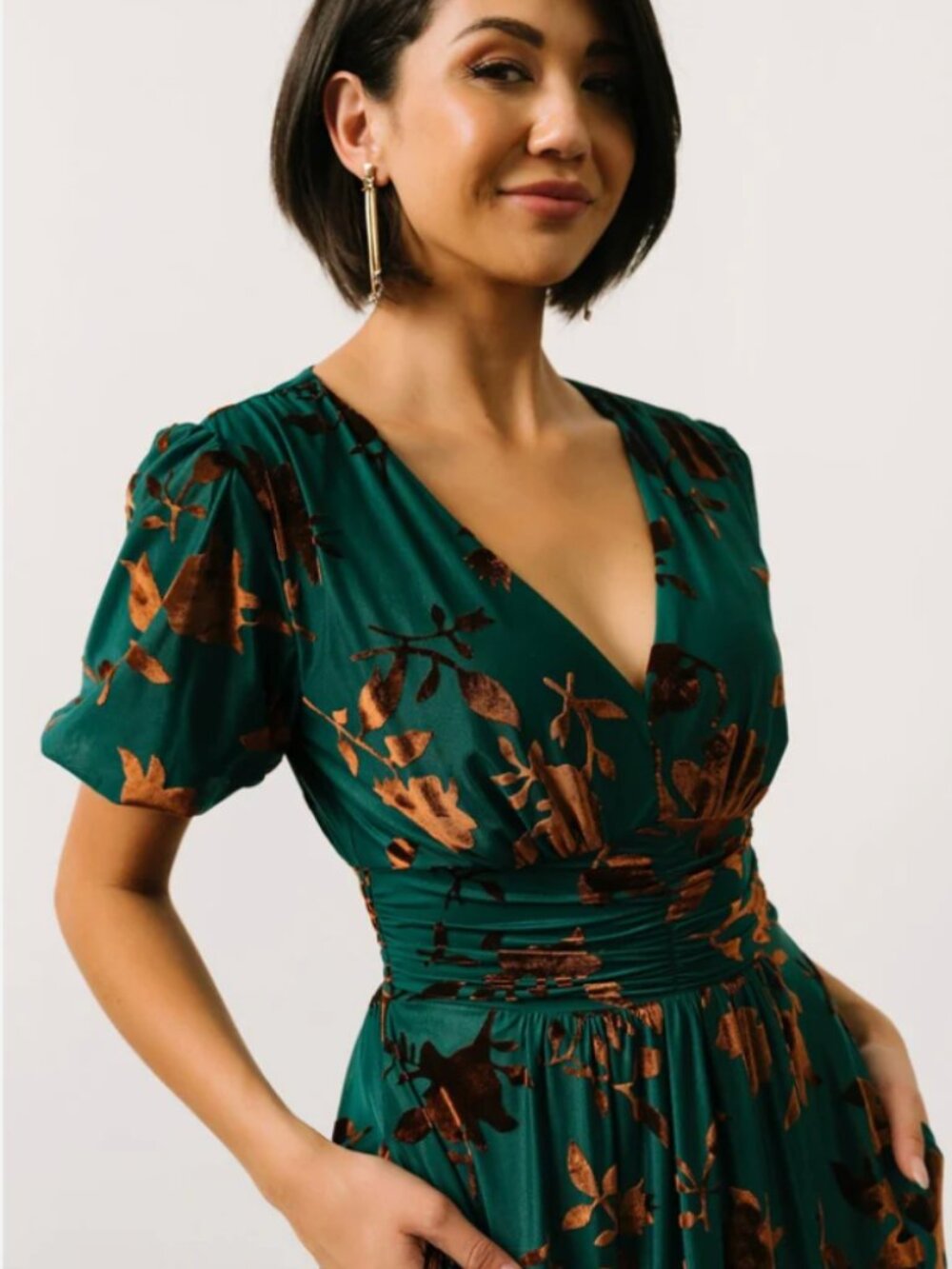 Baltic Born | Leslie Velvet Maxi Dress Floral Bronze & Jade | Size 1XL - Picture 4 of 15